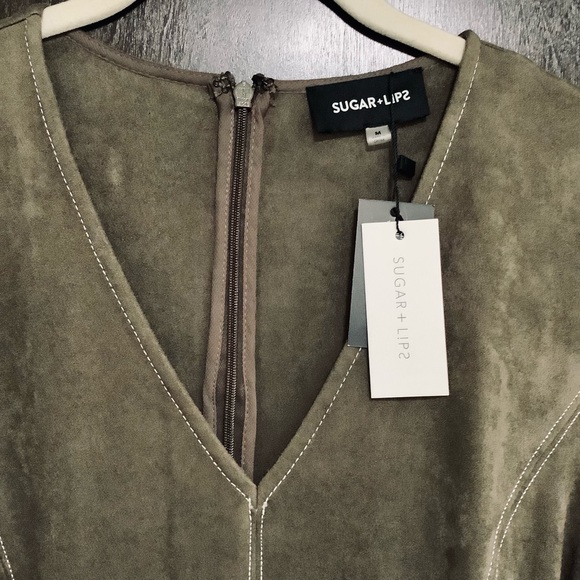 NWT SugarLips Olive Faux Suede Dress - Picture 11 of 12